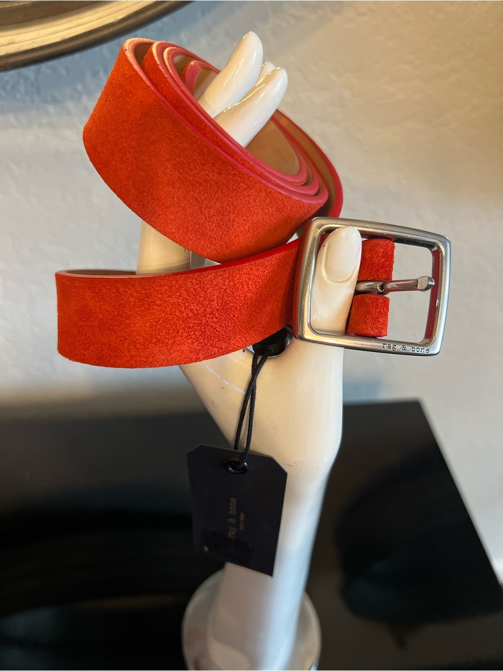 rag & bone Orange Suede Belt with Silver Buckle
